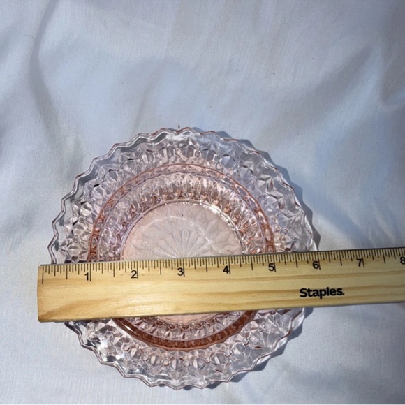 Vintage Pink Depression Glass Round Covered Butter Dish - Diamond Point - Picture 10 of 13